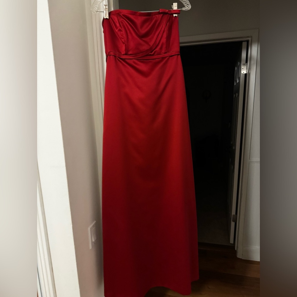 Red Strapless Evening Gown